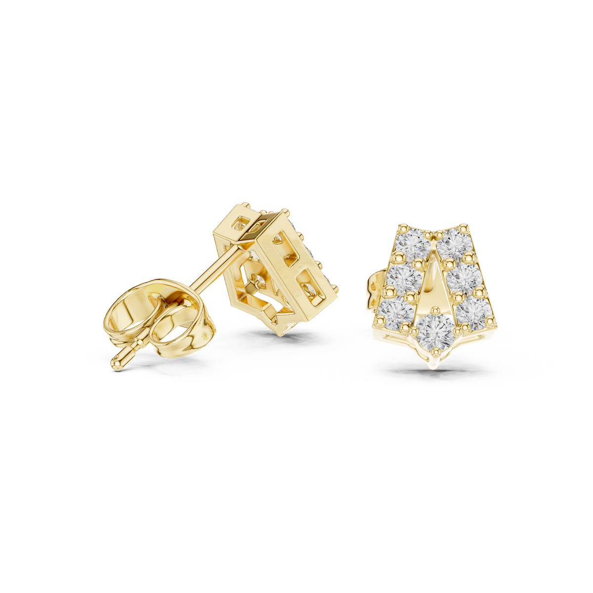 14K Solid Gold Lab Diamond Cluster Earrings, Yellow Gold, view 1