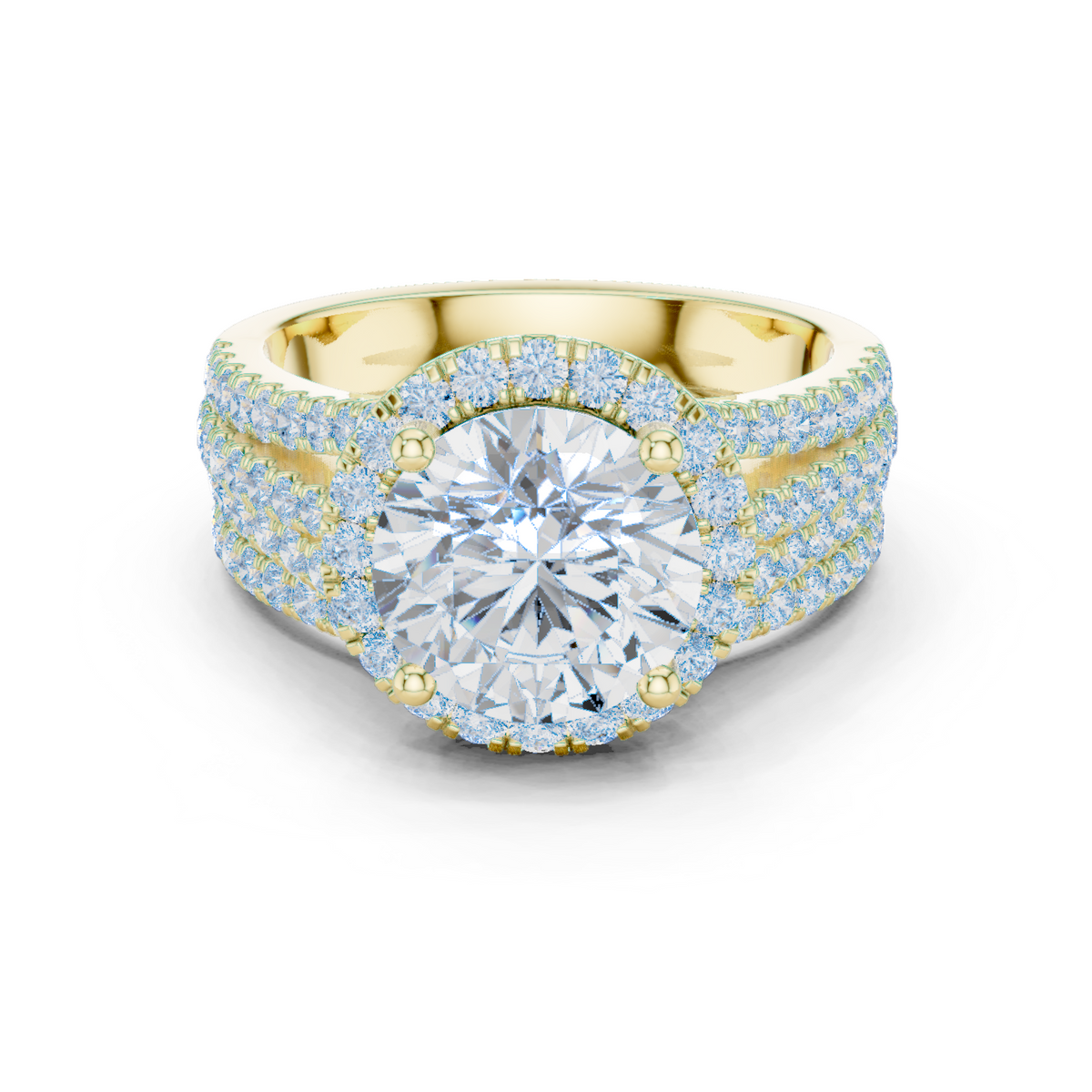 14K Solid Gold Lab Diamond Halo Ring, Yellow Gold
