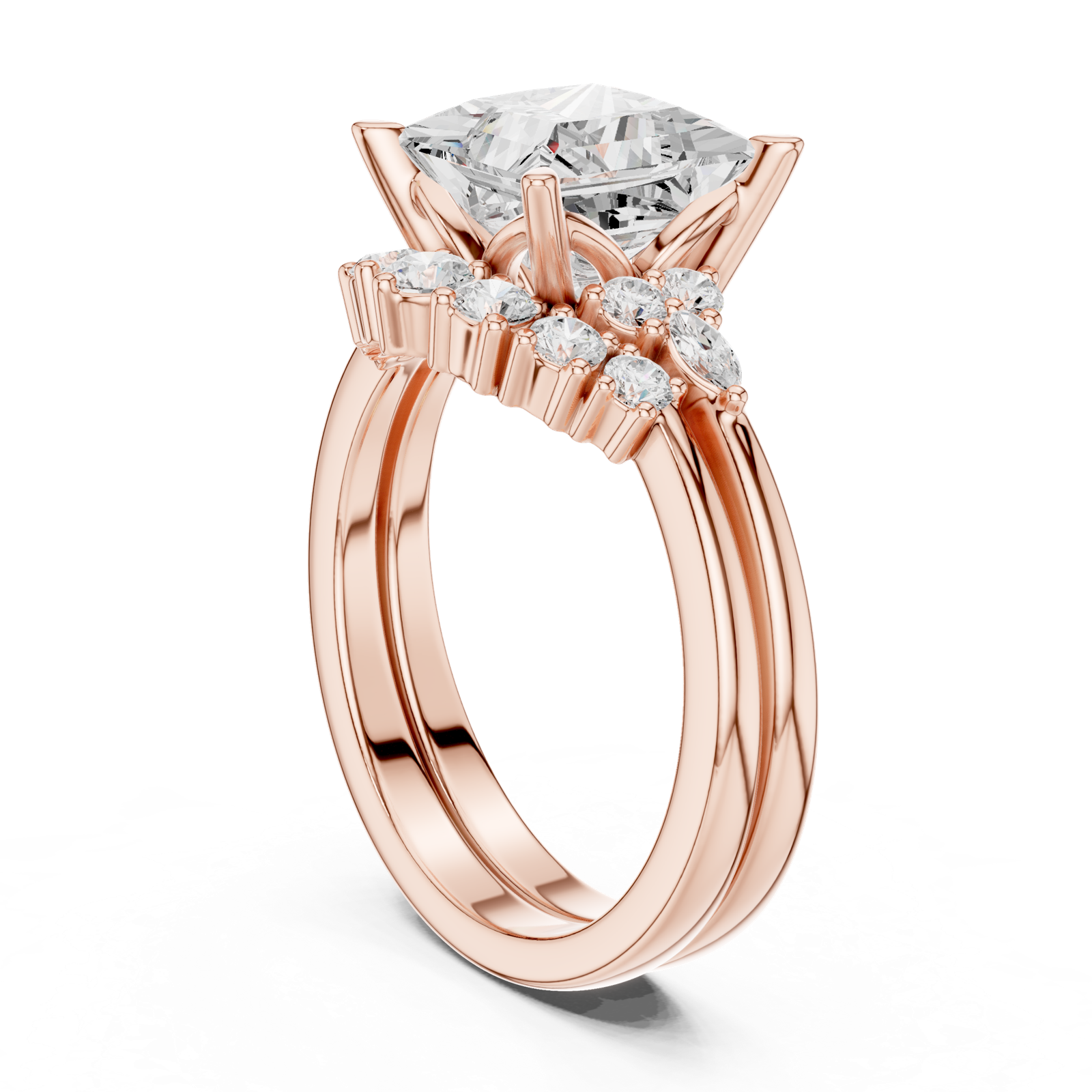 Gold Ring DDLR-440, Princess center stone, Rose Gold, view 1