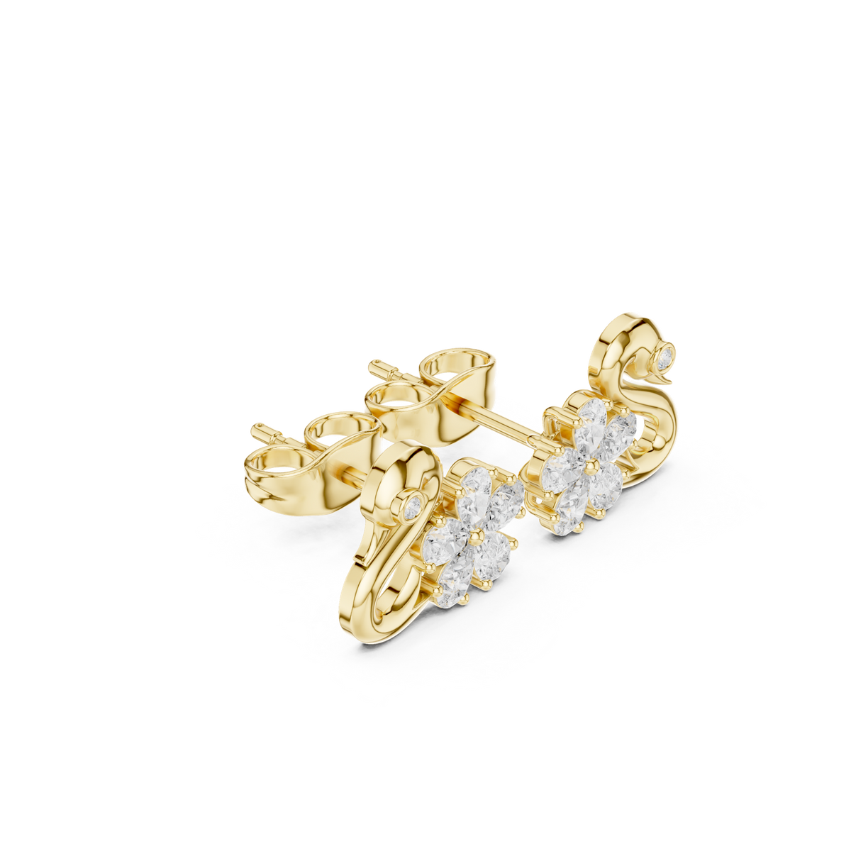 14K Solid Gold Lab Diamond Cluster Earrings, Yellow Gold, view 1