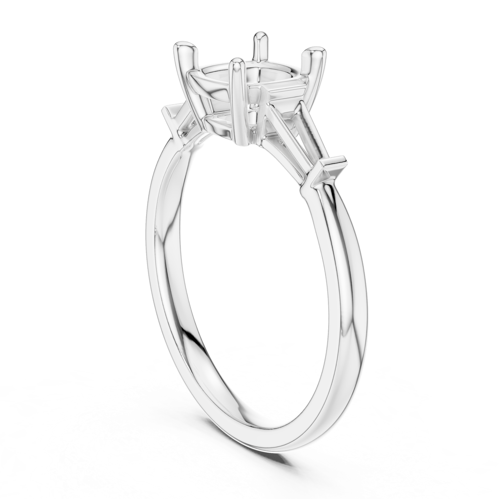 Gold Three-Stone Baguette Engagement Ring, Cushion center stone, White Gold, view 1