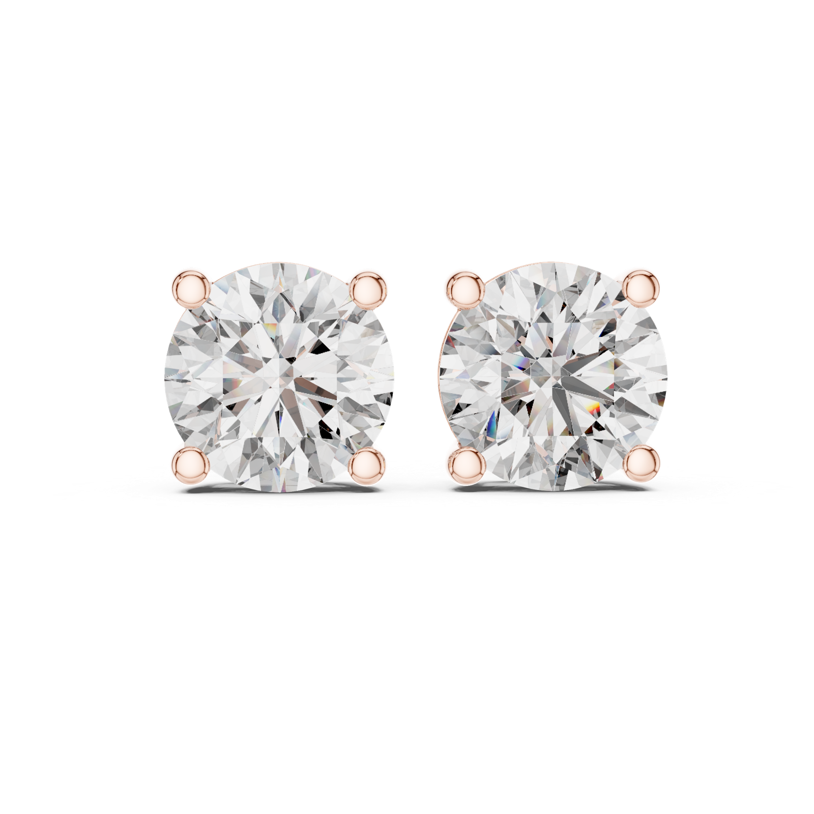 14K Solid Gold Lab Diamond Stud Earrings, Rose Gold