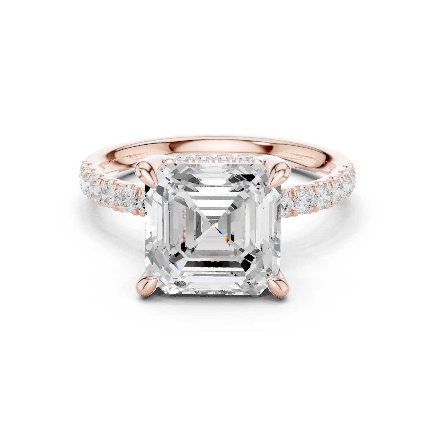 Gold Ring, Asscher center stone, Rose Gold