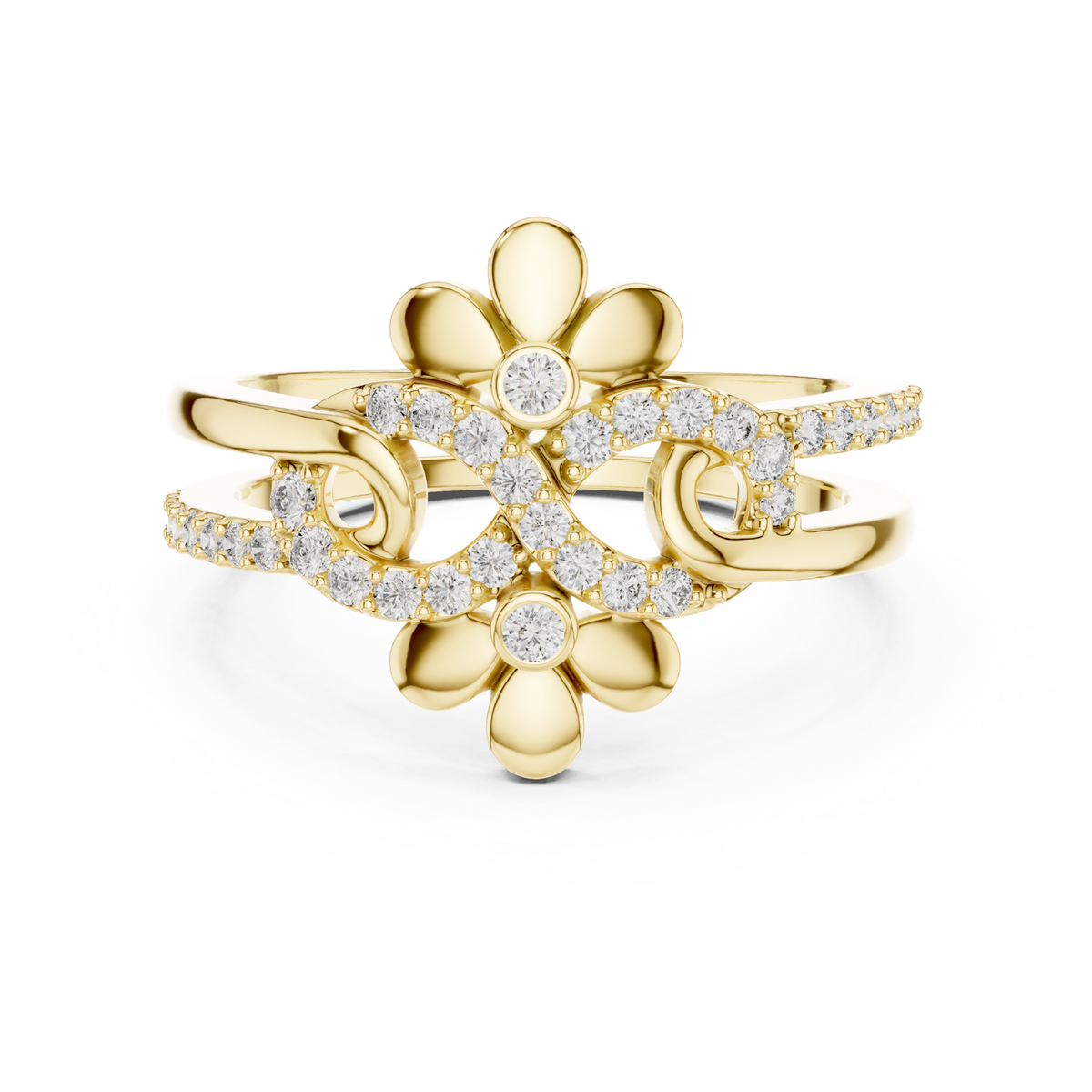 14K Solid Gold Lab Diamond Flower Cluster Ring, Yellow Gold