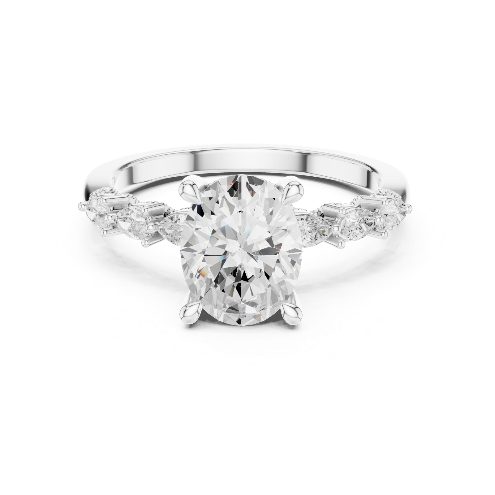 Gold Ring, Oval center stone, White Gold, view 4