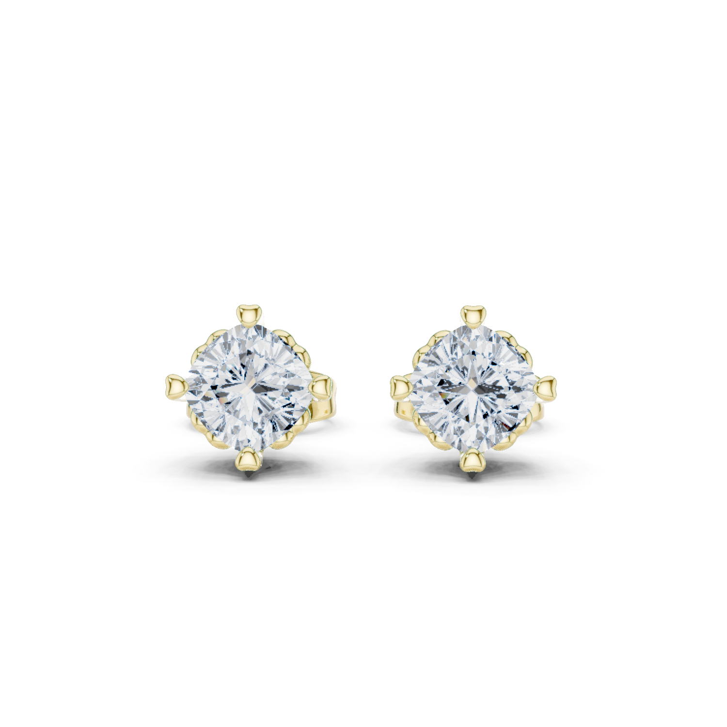 14K Solid Gold Lab Diamond Stud Earrings, Yellow Gold