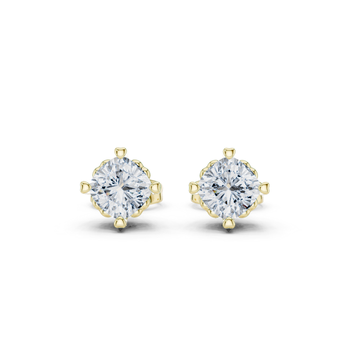 14K Solid Gold Lab Diamond Stud Earrings, Yellow Gold