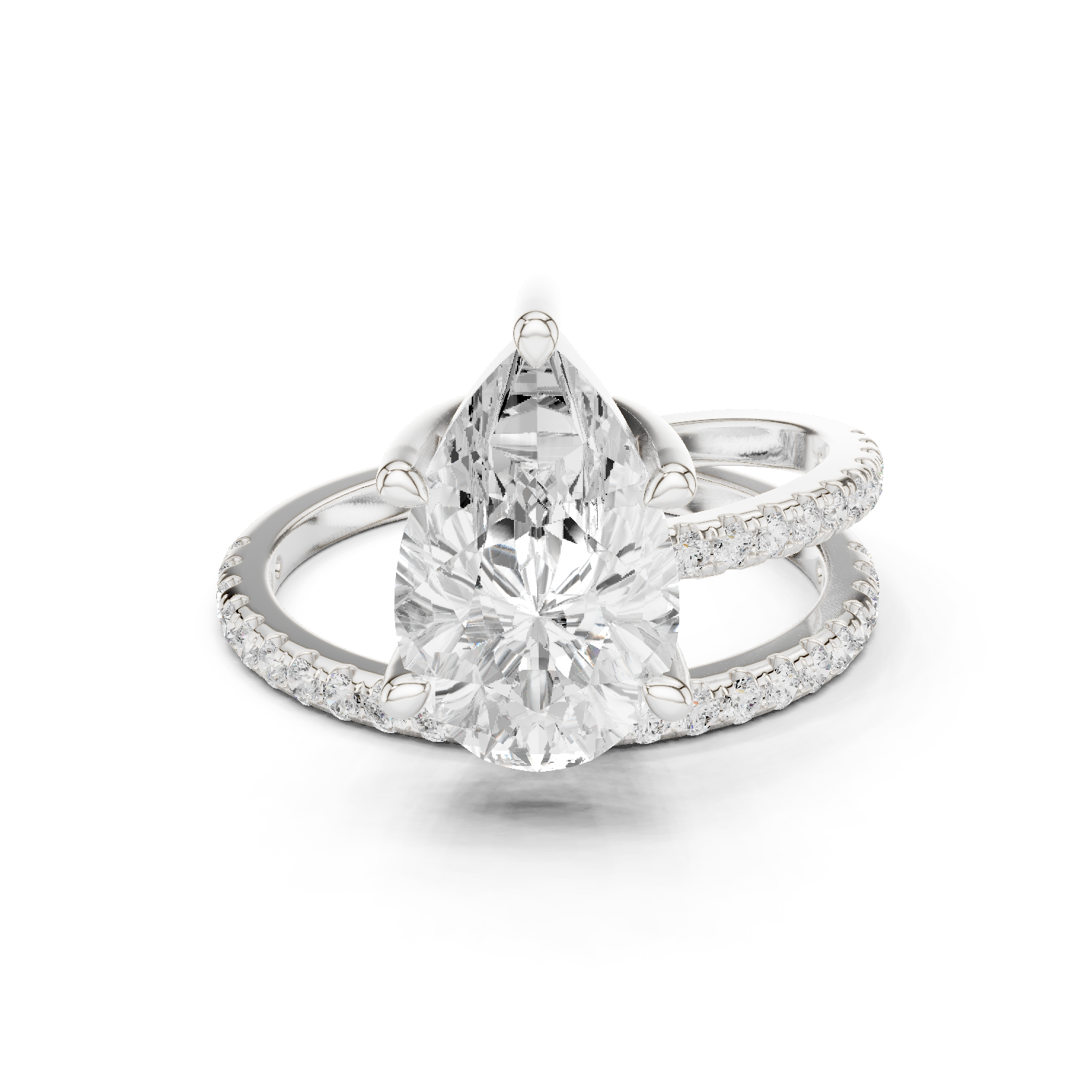 Gold Jewelry L35-39, Pear center stone, White Gold