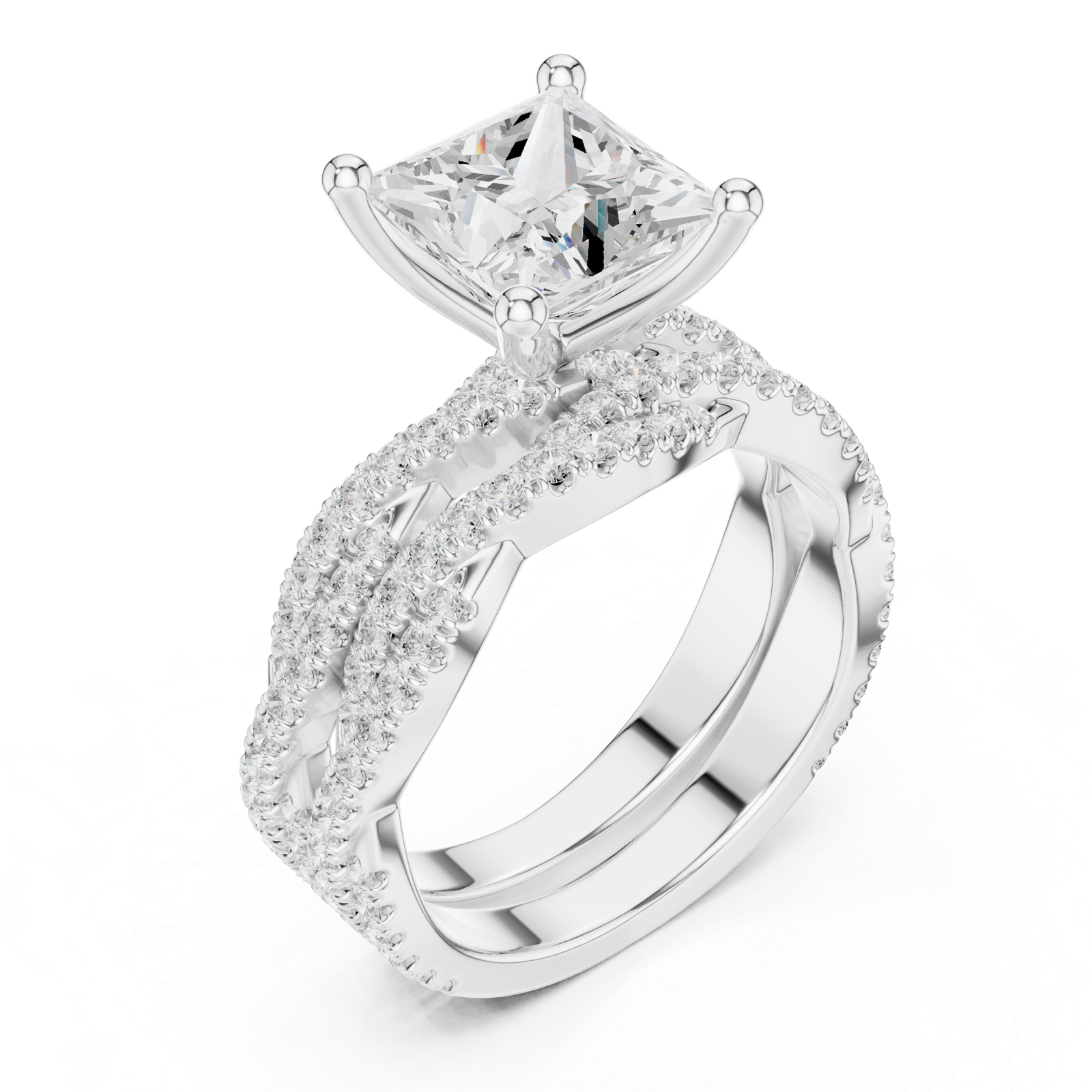Gold Ring DDLR-300, Princess center stone, White Gold, view 2
