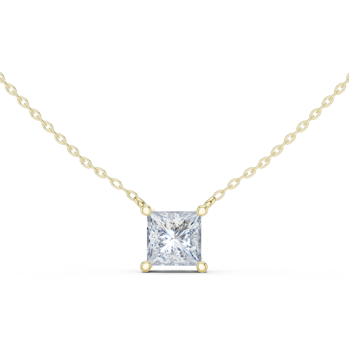 14K Solid Gold Lab Diamond Solitaire Pendant Necklace, Yellow Gold