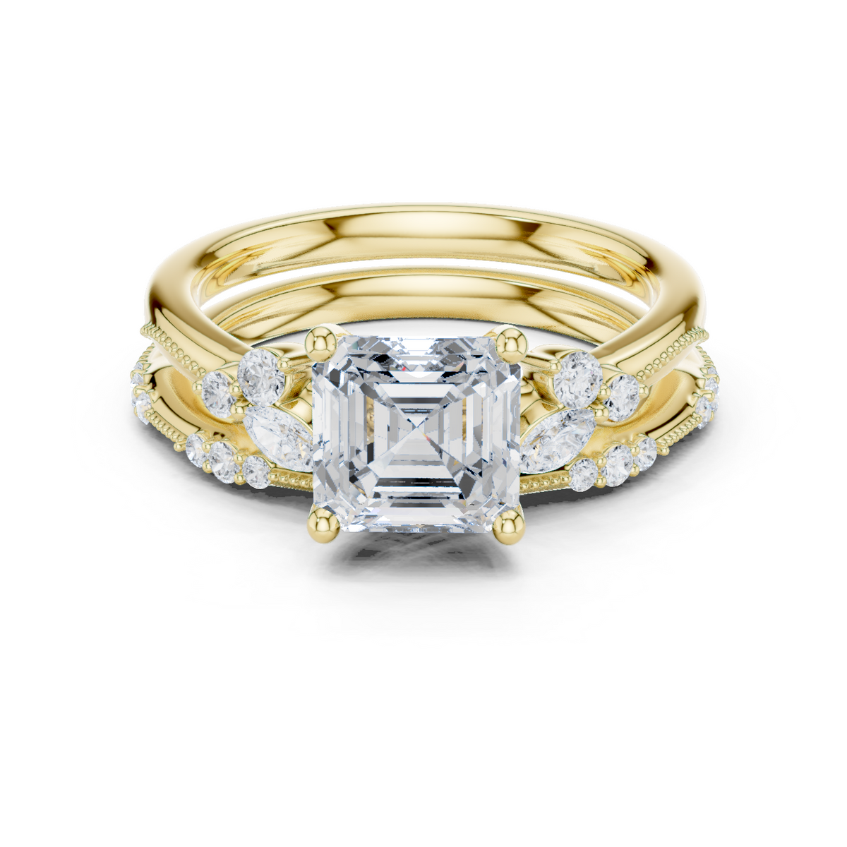 Gold Ring, Asscher center stone, Yellow Gold