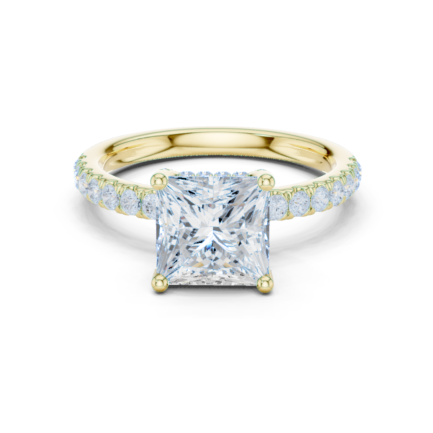 Gold Ring DDLR-161, Princess center stone, Yellow Gold