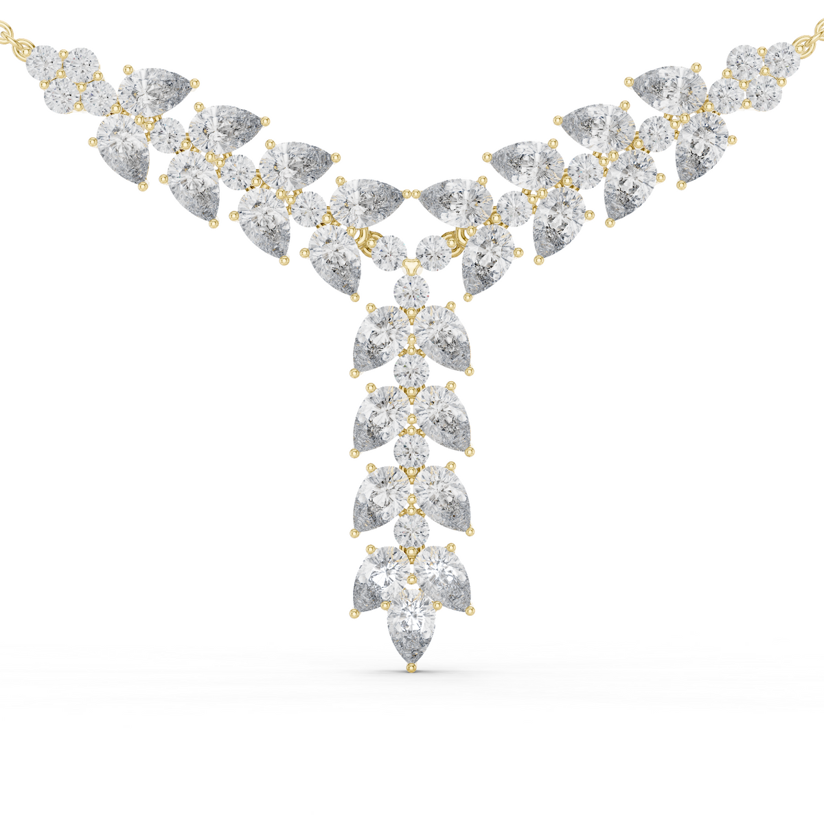 14K Solid Gold Lab Diamond Leaf Pendant Necklace, Yellow Gold
