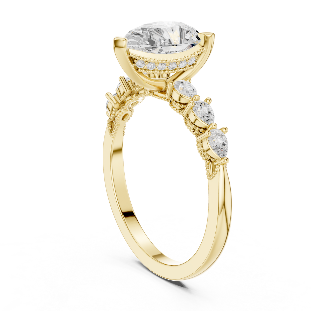 14K Solid Gold Lab Diamond Three-Stone Ring, Yellow Gold, view 1