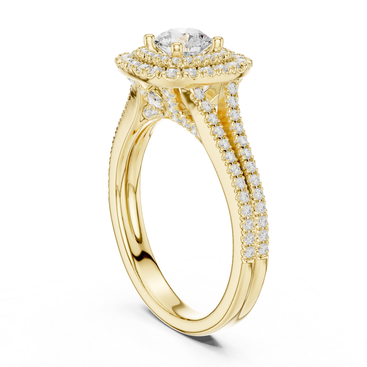14K Solid Gold Lab Diamond Halo Ring, Yellow Gold, view 1
