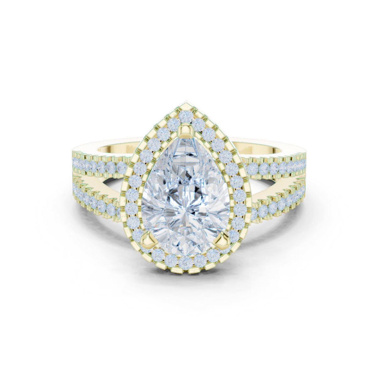 14K Solid Gold Lab Diamond Halo Ring, Yellow Gold