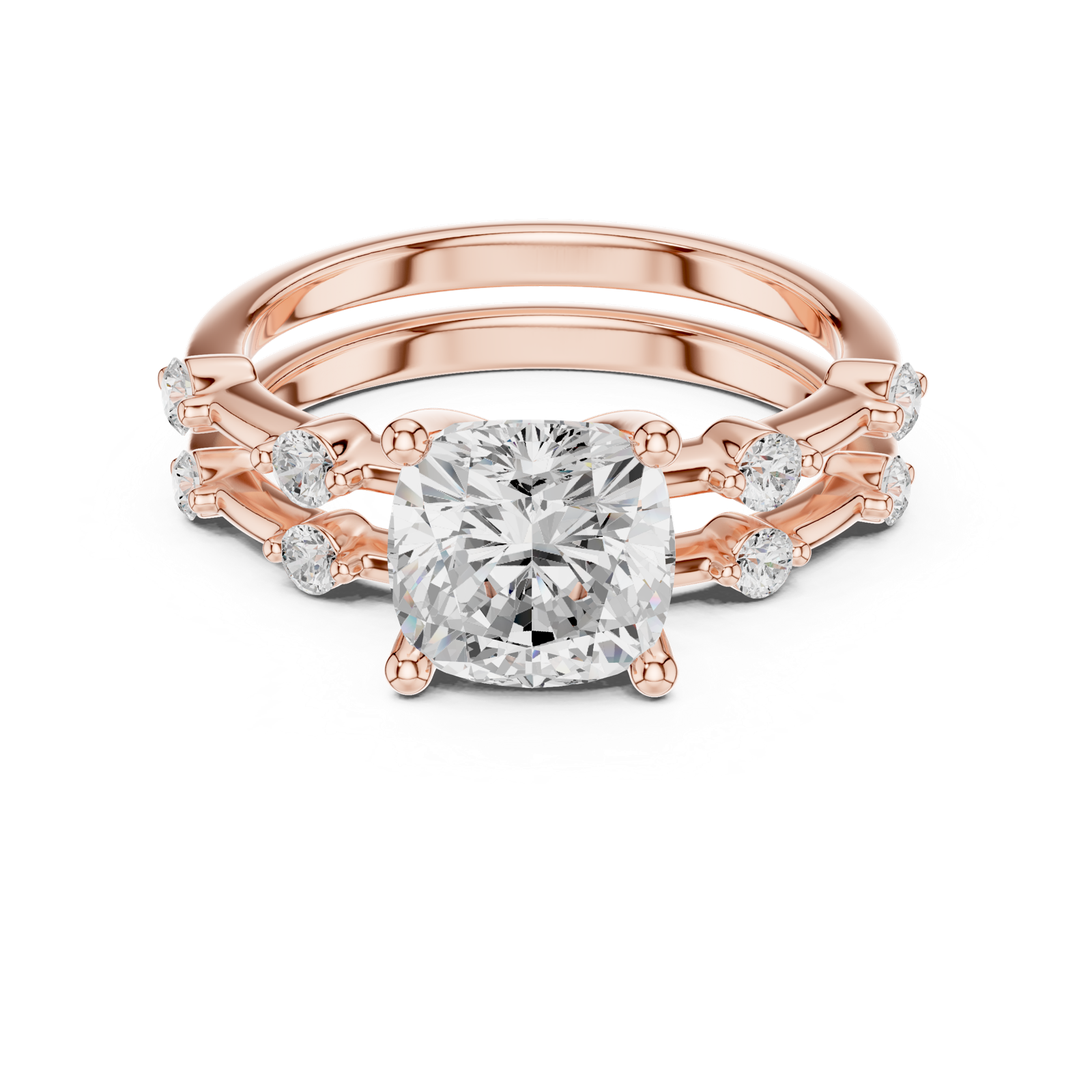Gold Ring DDLR-441, Cushion center stone, Rose Gold, view 4