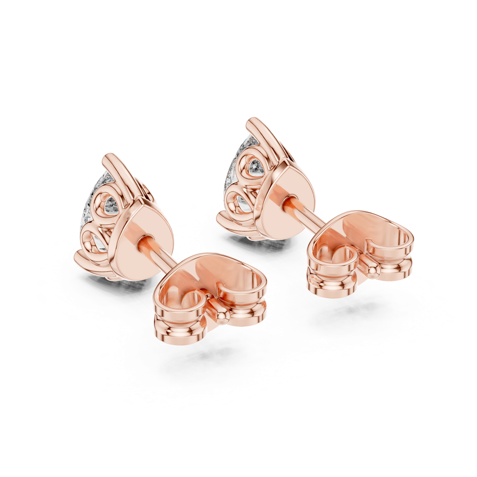 14K Solid Gold Lab Diamond Stud Earrings, Rose Gold, view 3