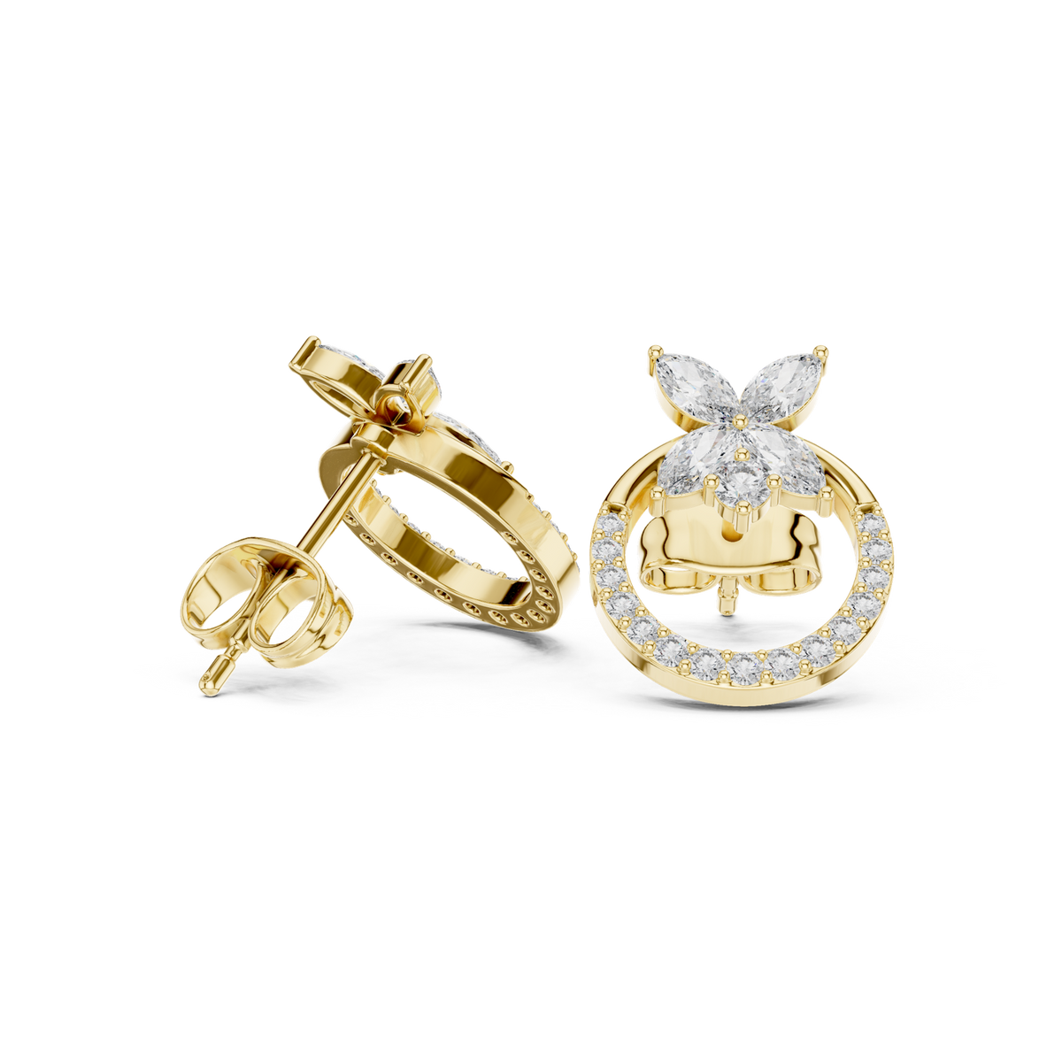 14K Solid Gold Lab Diamond Butterfly Cluster Earrings, Yellow Gold, view 1