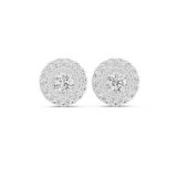 14K Solid Gold Lab Diamond Halo Earrings, White Gold
