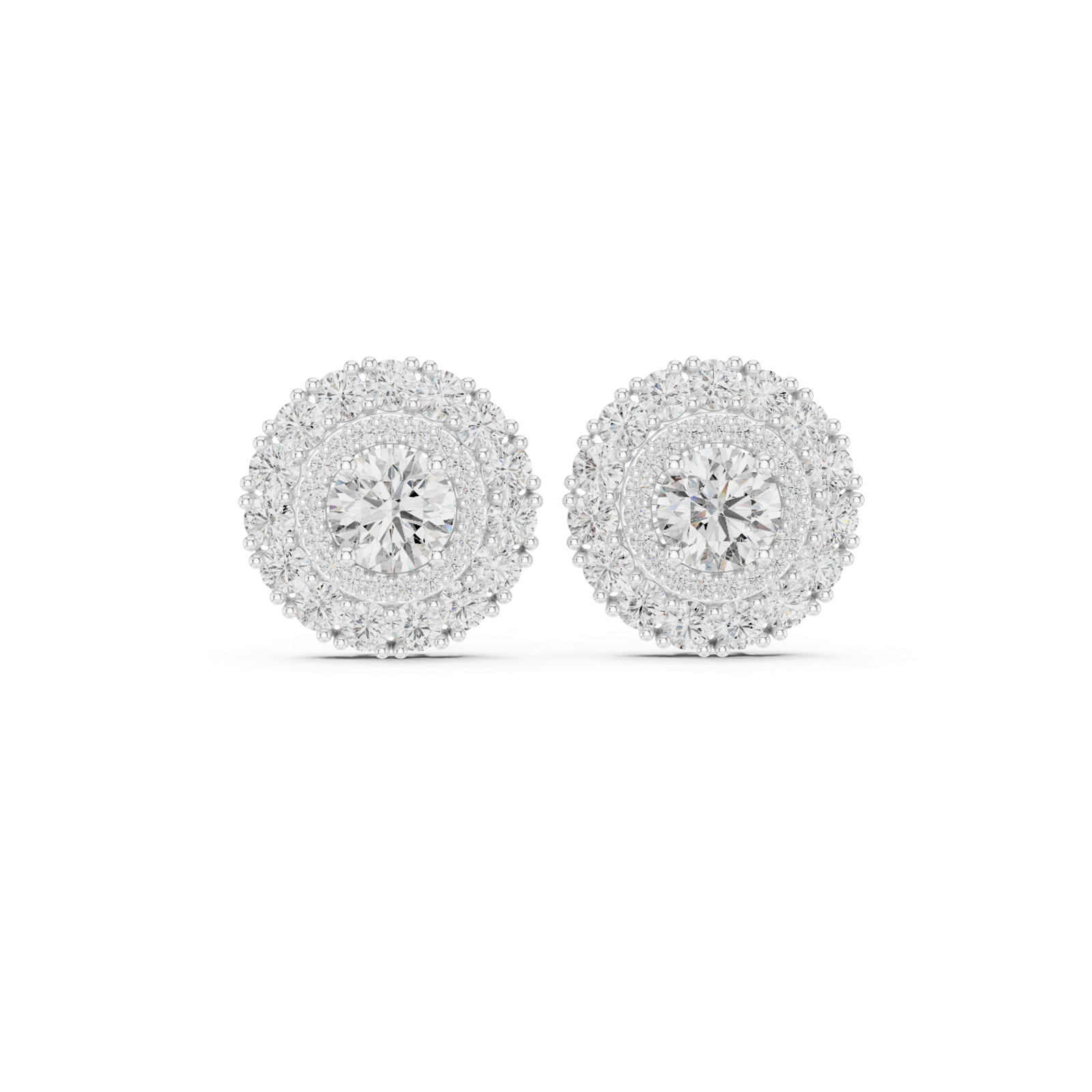 14K Solid Gold Lab Diamond Halo Earrings, White Gold