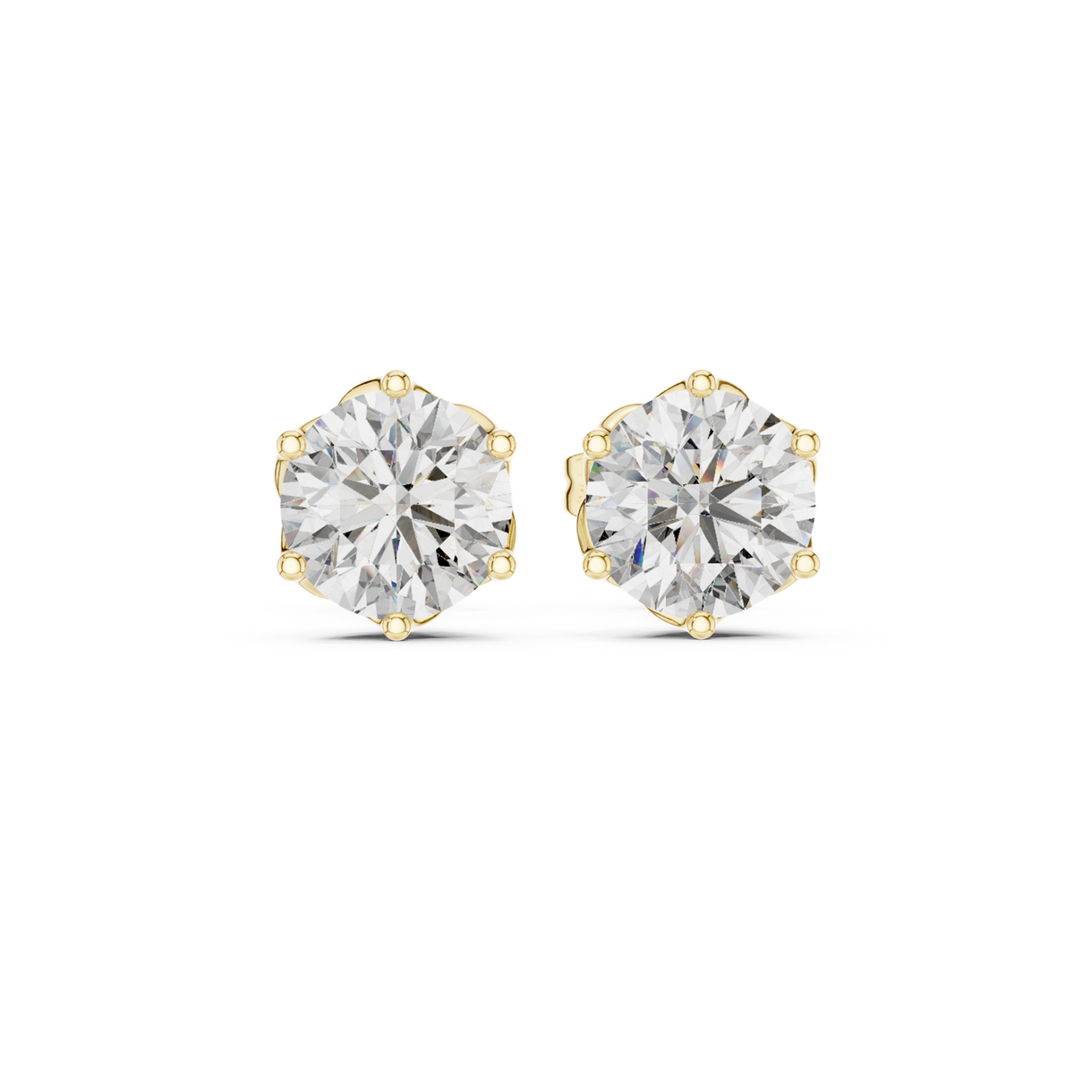 14K Solid Gold Lab Diamond Stud Earrings, Yellow Gold
