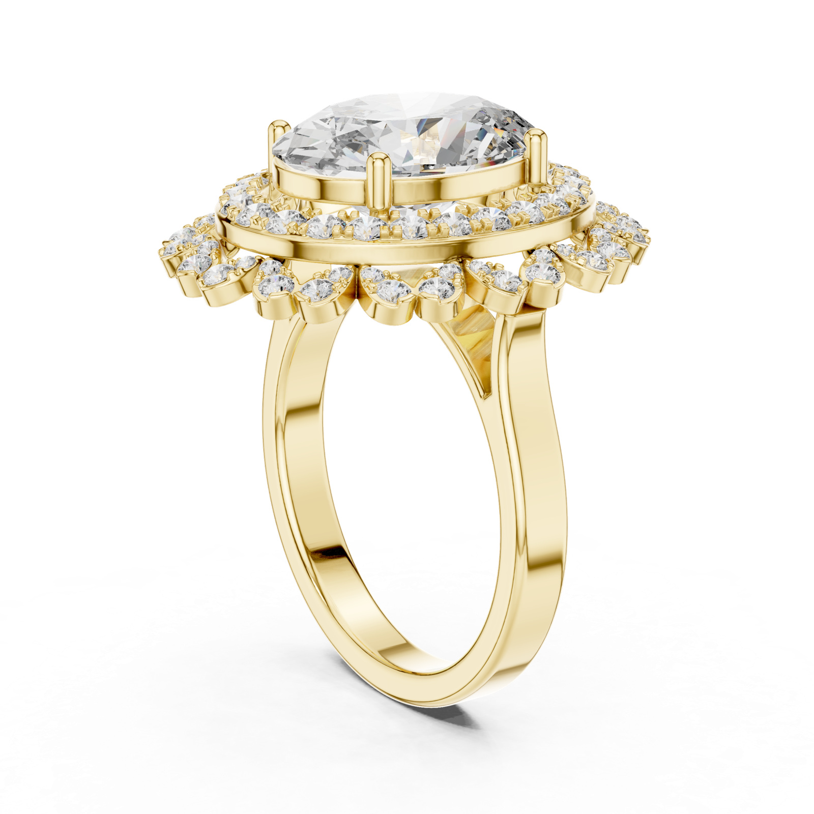 14K Solid Gold Lab Diamond Halo Ring, Yellow Gold, view 1