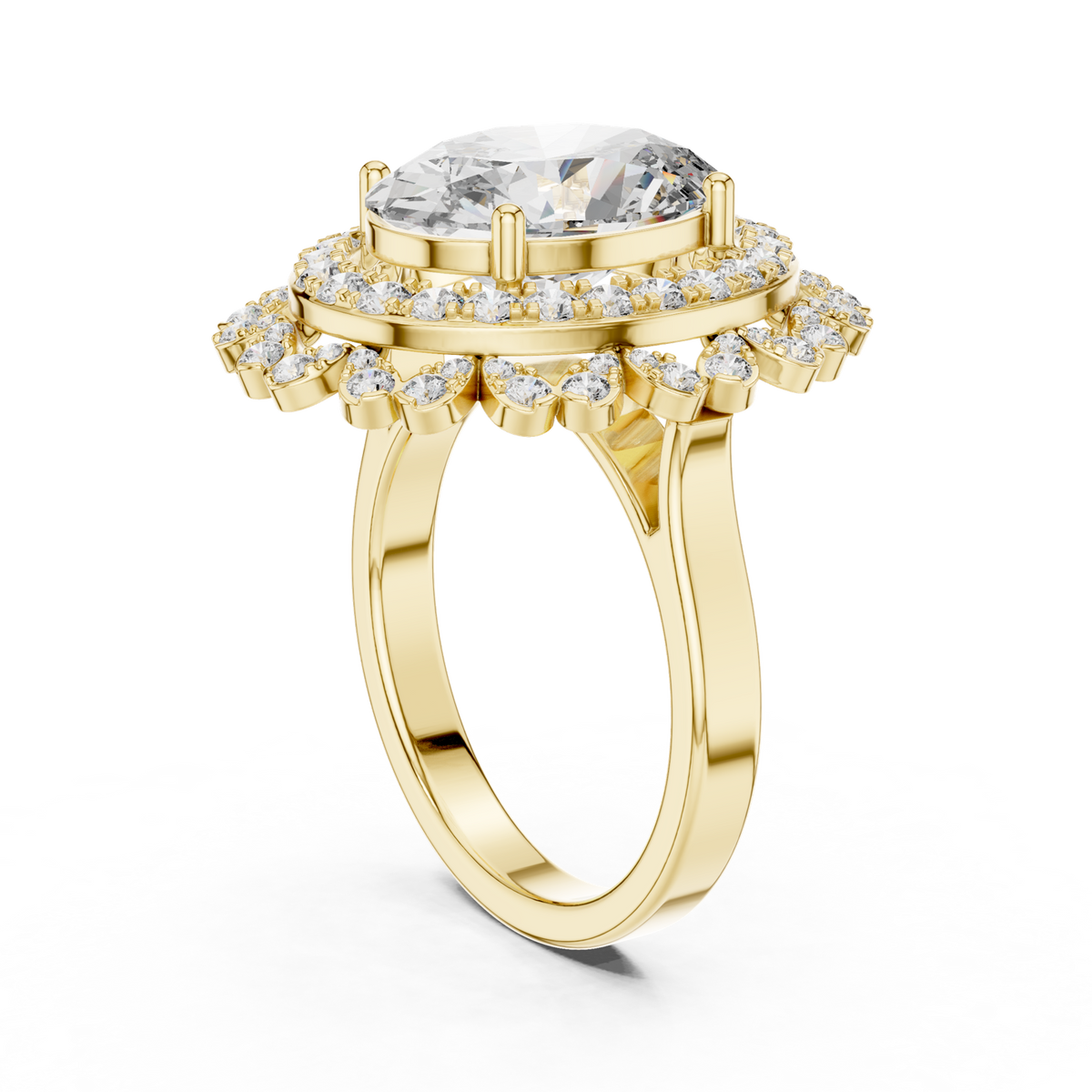 14K Solid Gold Lab Diamond Halo Ring, Yellow Gold, view 1