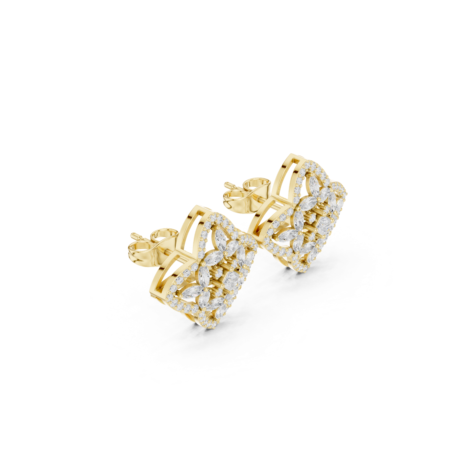 14K Solid Gold Lab Diamond Clover Cluster Earrings, Yellow Gold, view 1
