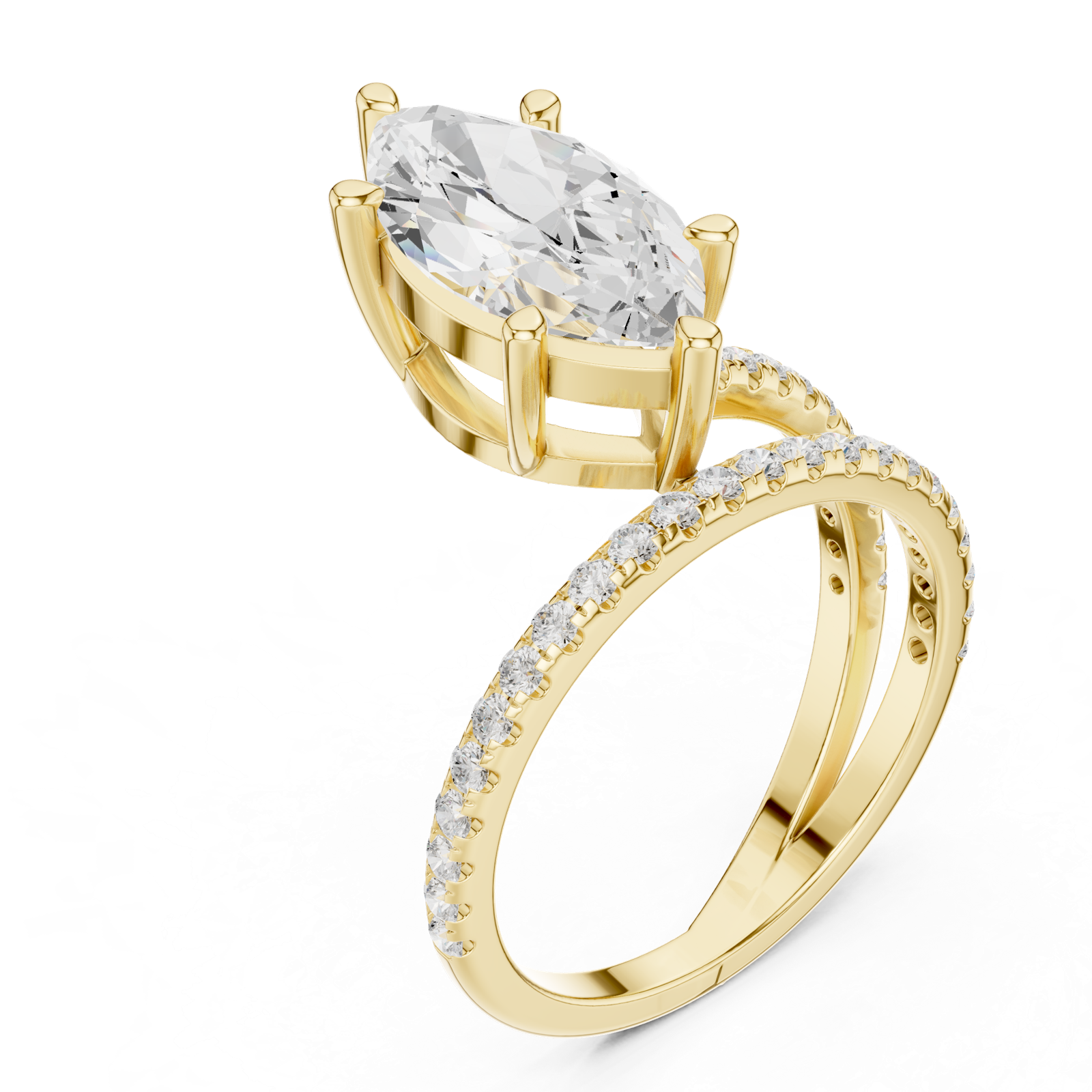 Gold Jewelry L35-39, Marquise center stone, Yellow Gold, view 2