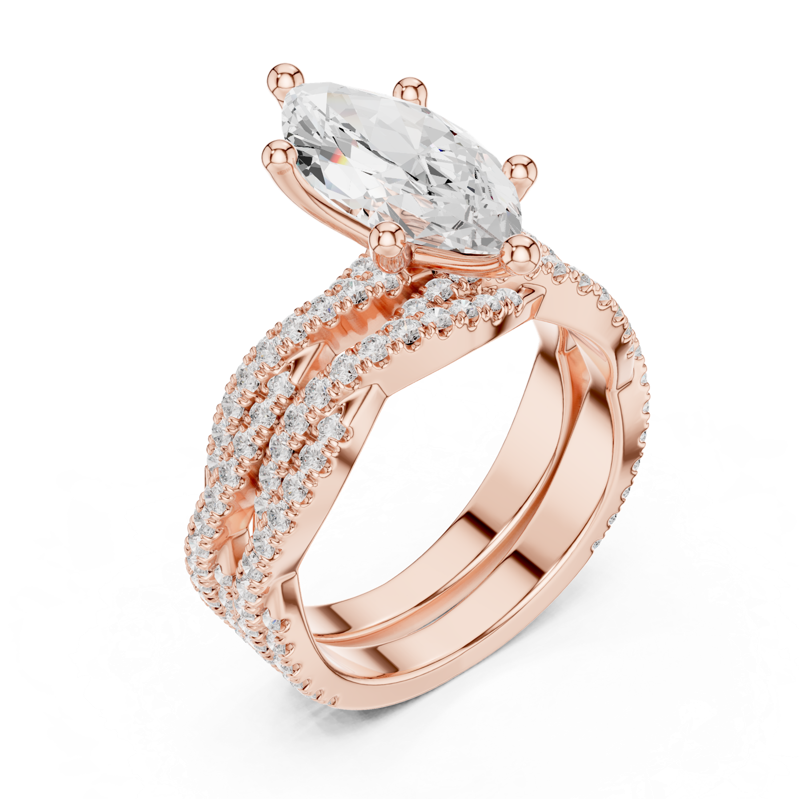 Gold Ring DDLR-300, Marquise center stone, Rose Gold, view 2
