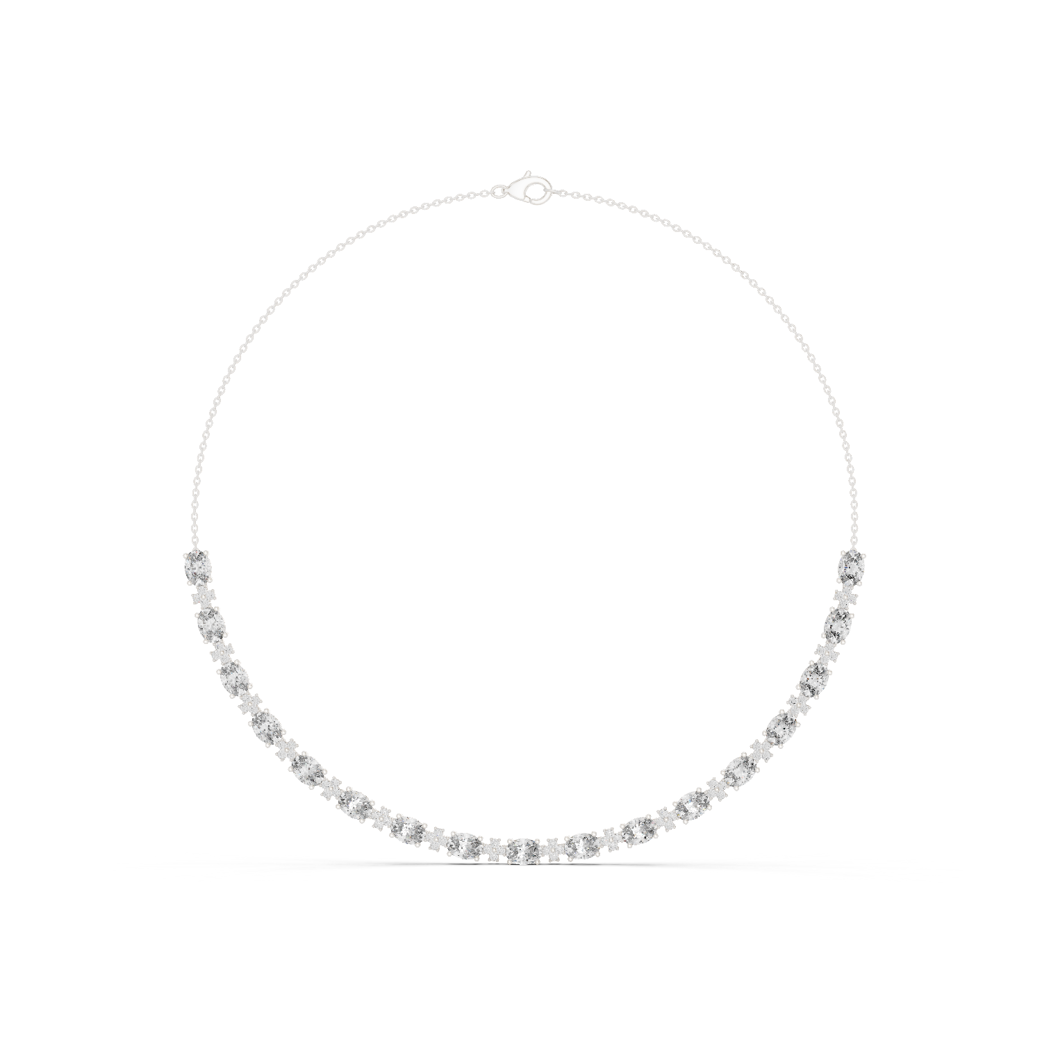 14K Solid Gold Lab Diamond Station Necklace, White Gold
