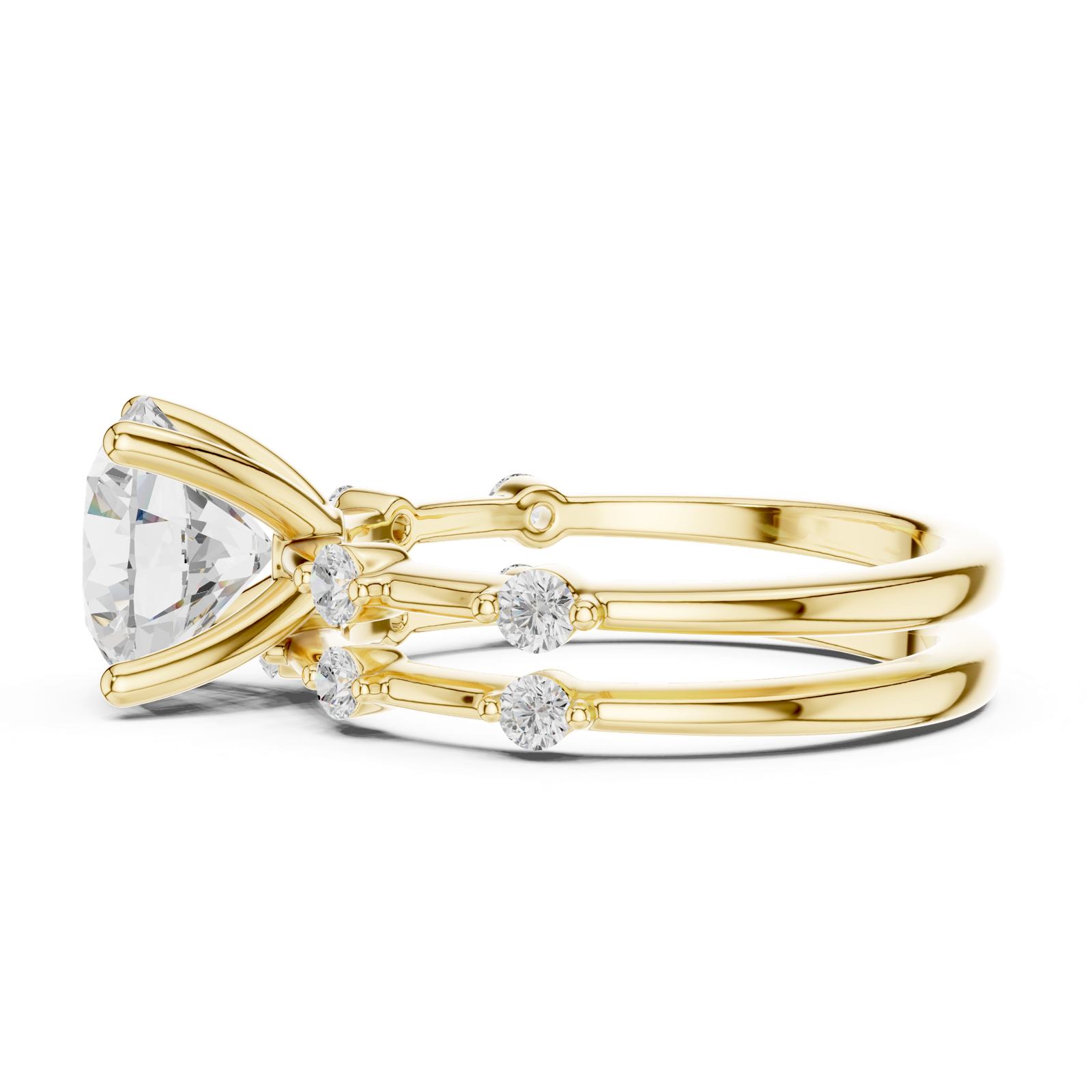 Gold Ring DDLR-441, Round center stone, Yellow Gold, view 3