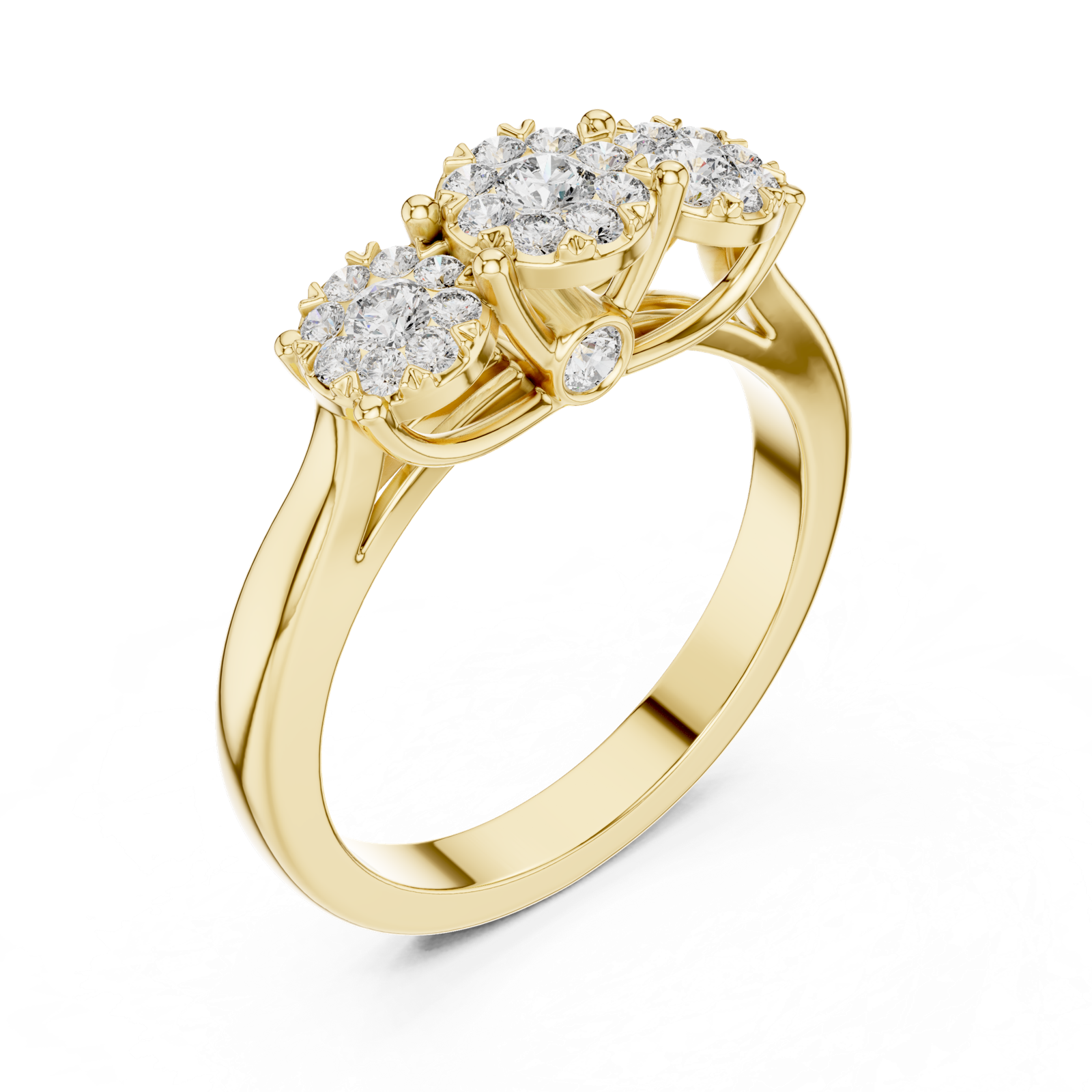 14K Solid Gold Lab Diamond Three-Stone Ring, Yellow Gold, view 2