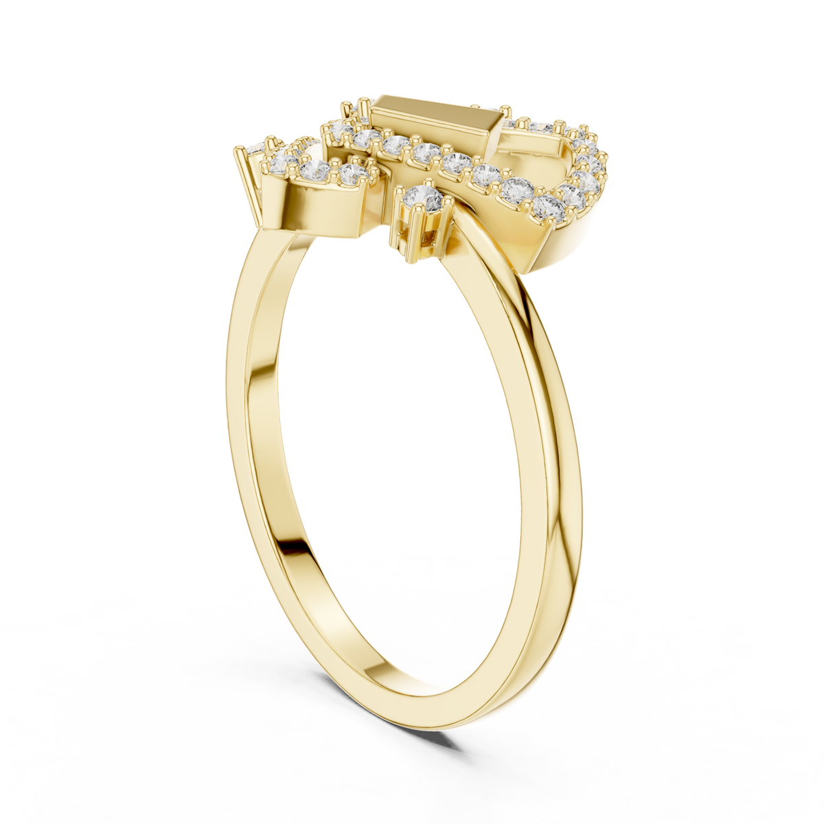 14K Solid Gold Lab Diamond Heart Cluster Ring, Yellow Gold, view 1