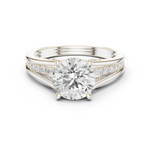 Gold Ring DDLR-253, Round center stone, White Gold