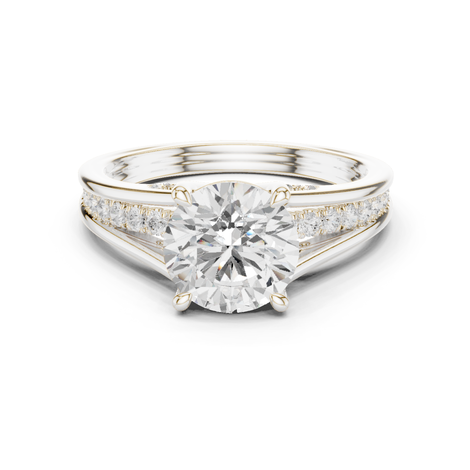 Gold Ring DDLR-253, Round center stone, White Gold