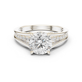 Gold Ring DDLR-253, Round center stone, White Gold