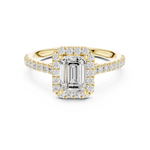 Gold Halo Pave Engagement Ring, Emerald center stone, Yellow Gold, view 4