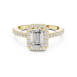 Gold Halo Pave Engagement Ring, Emerald center stone, Yellow Gold, view 4