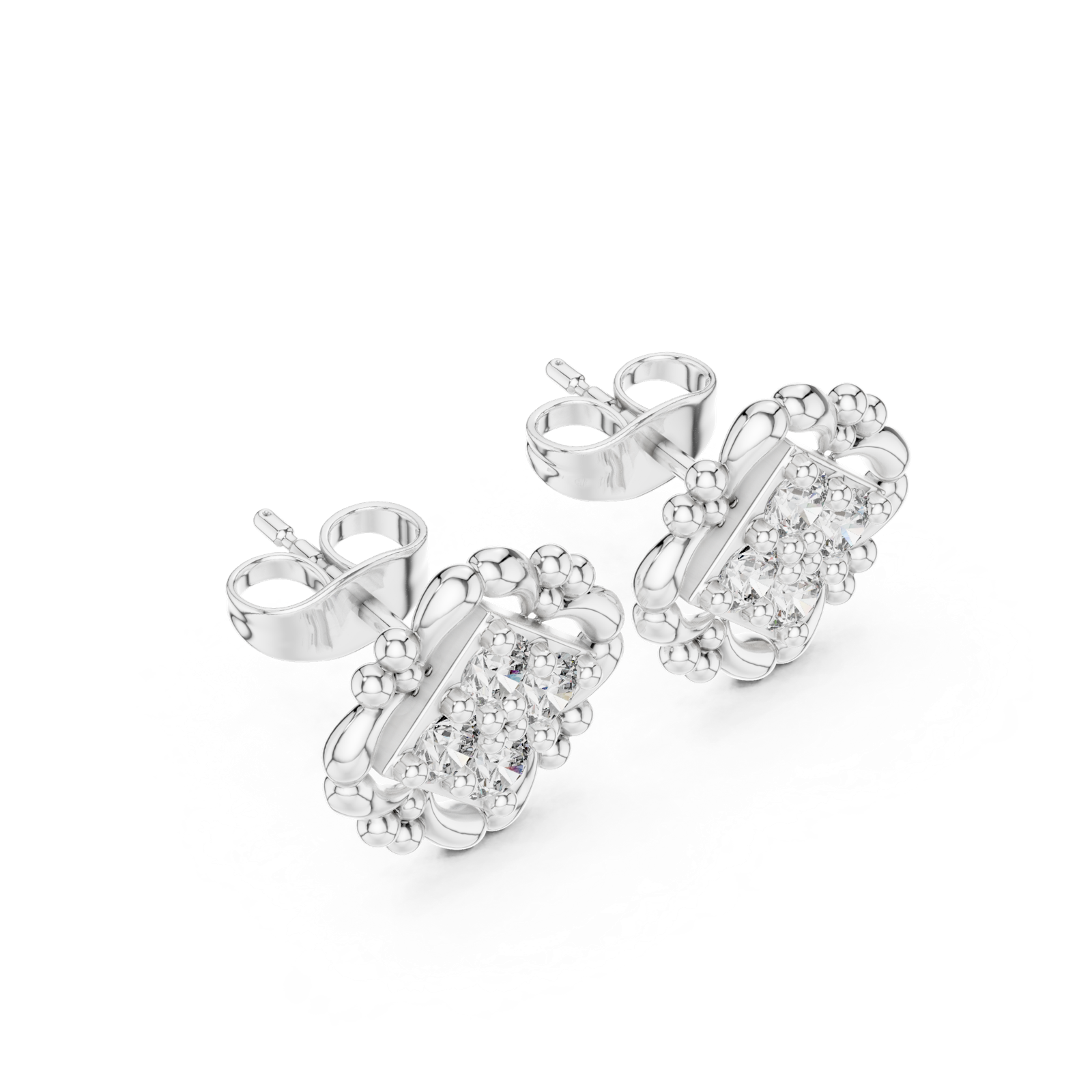 14K Solid Gold Lab Diamond Flower Cluster Earrings, White Gold, view 2