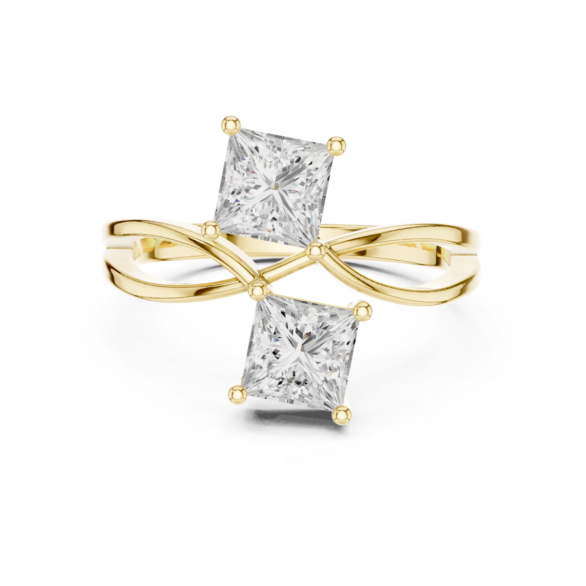 14K Solid Gold Lab Diamond Crossover Ring, Yellow Gold