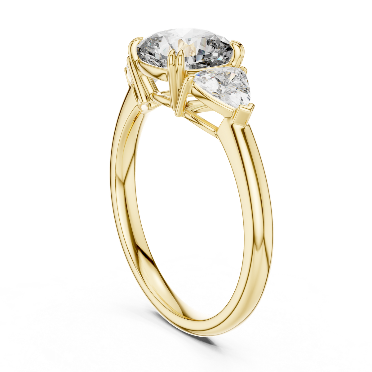 14K Solid Gold Lab Diamond Three-Stone Ring, Yellow Gold, view 1