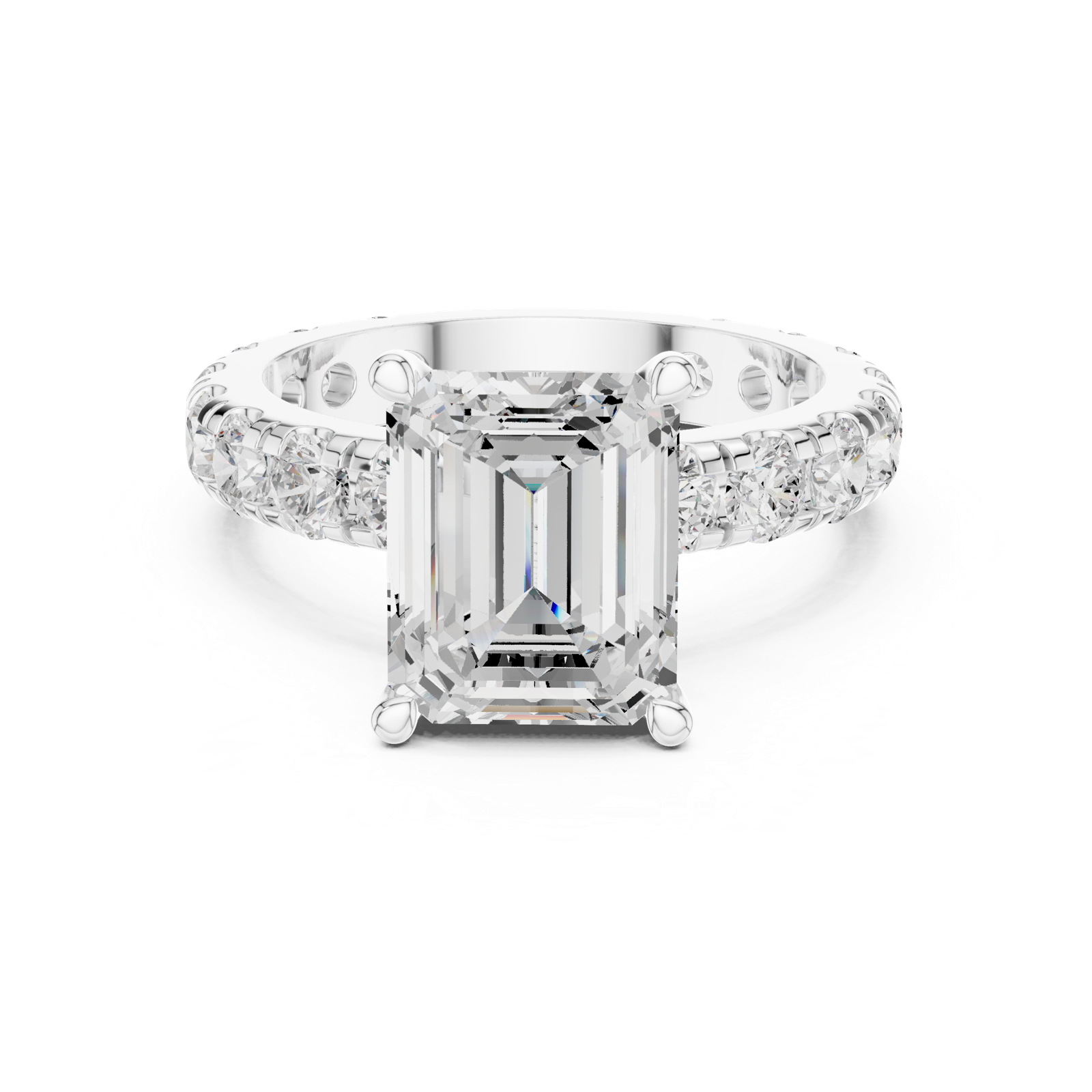 Gold Jewelry L35-63, Emerald center stone, White Gold, view 4