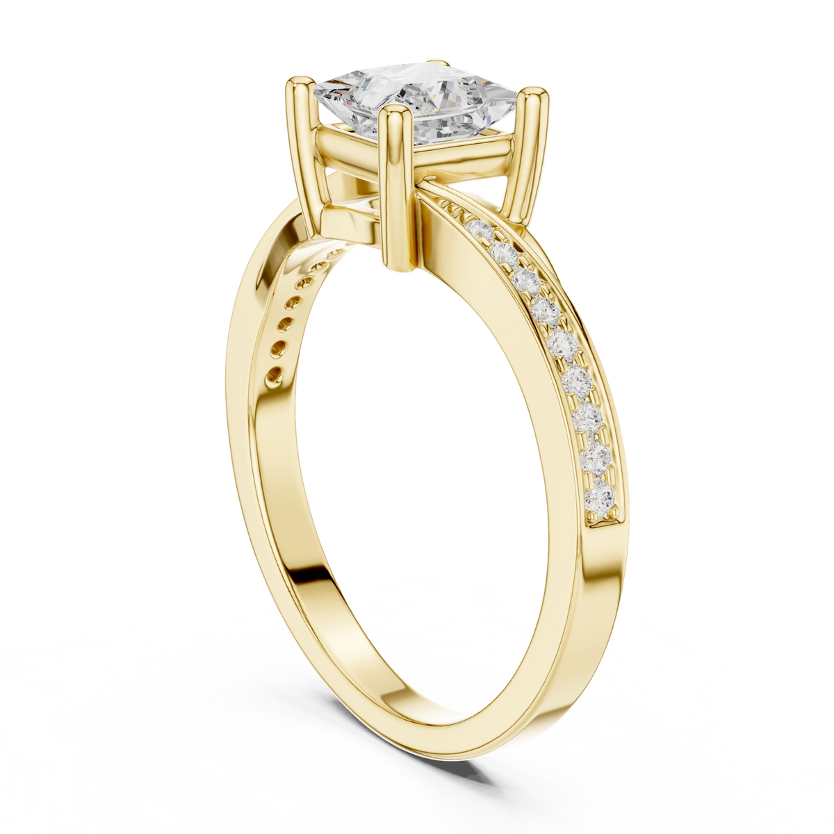 14K Solid Gold Lab Diamond Three-Stone Ring, Yellow Gold, view 1