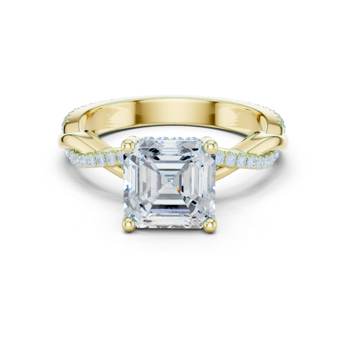 Gold Ring, Asscher center stone, Yellow Gold