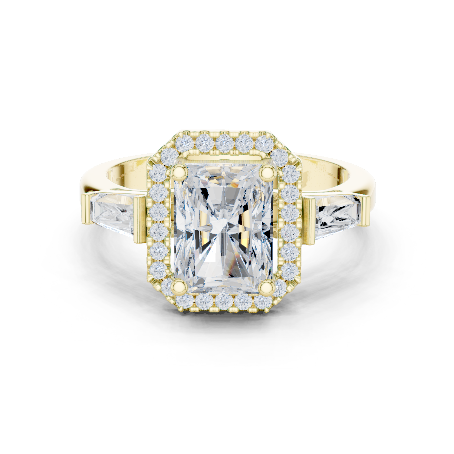Gold Ring DDLR-342, Radiant center stone, Yellow Gold