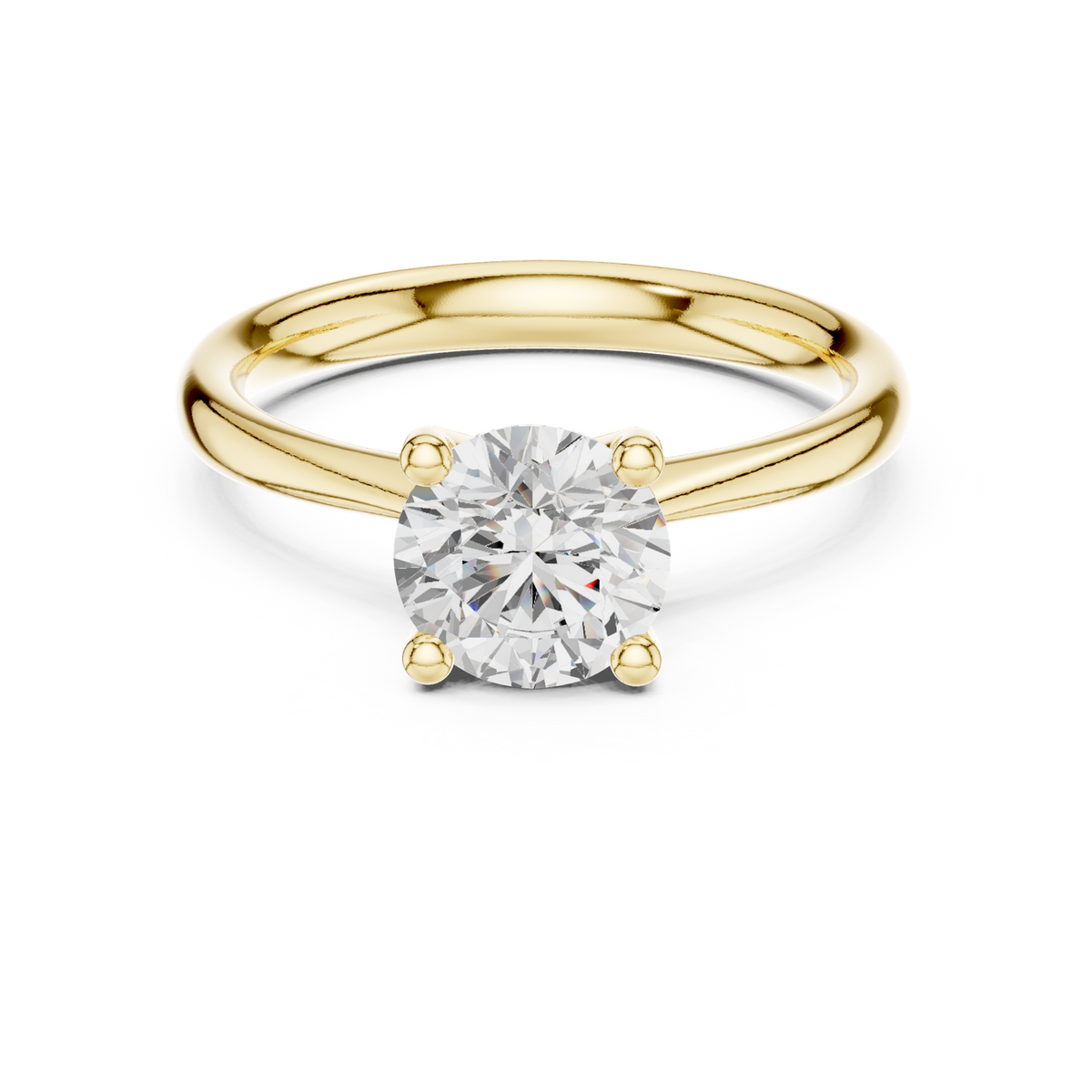 14K Solid Gold Lab Diamond Solitaire Ring, Yellow Gold