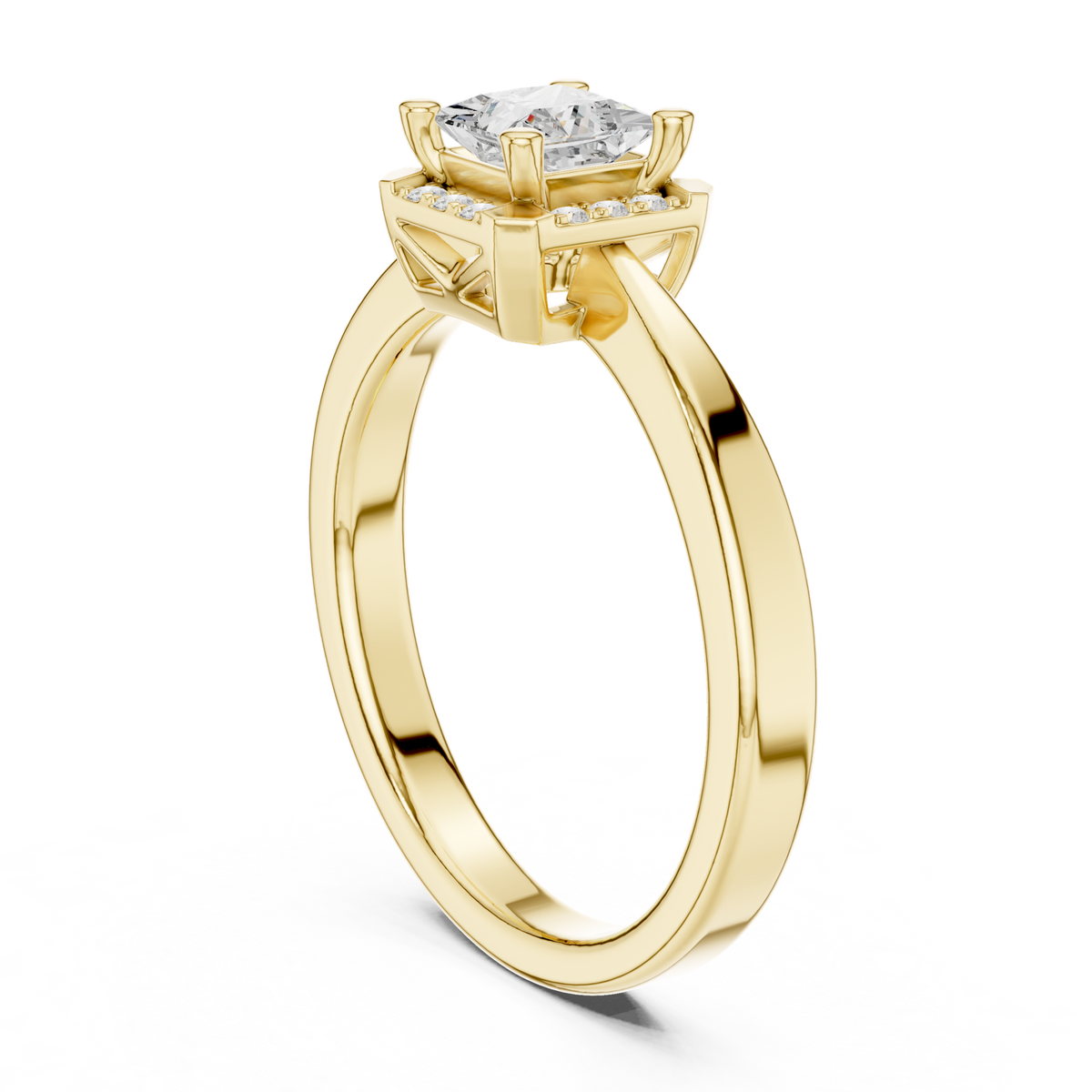 14K Solid Gold Lab Diamond Halo Ring, Yellow Gold, view 1