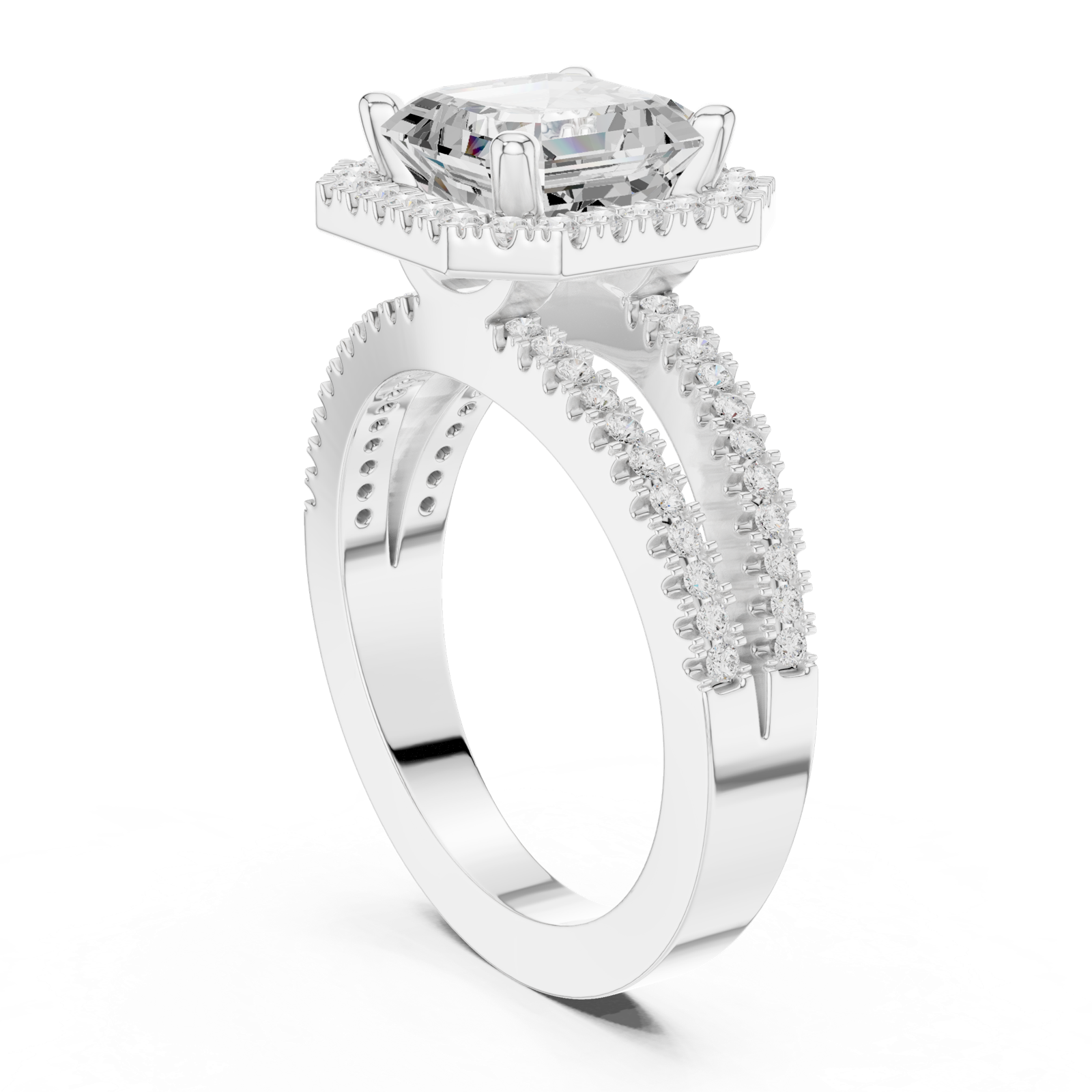 Gold Ring DDLR-350, Asscher center stone, White Gold, view 1